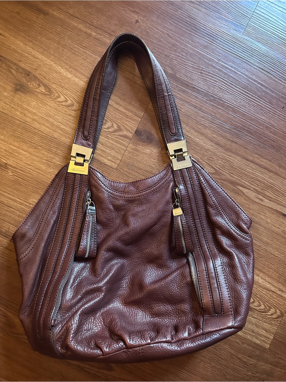 Y2K b. makowsky Brown Pebbled Leather Shoulder Hobo Bag